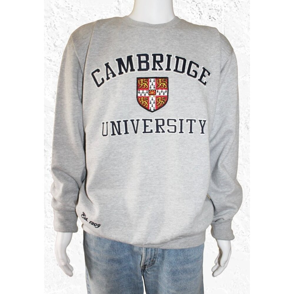 nwt CAMBRIDGE UNIVERSITY Official Unisex Crew Neck Sweatshirt in Heather Grey